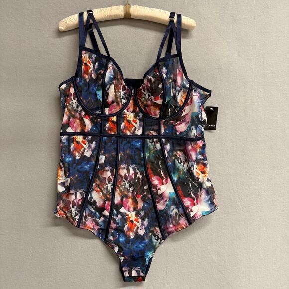 Torrid Simply Mesh Galaxy Navy Floral Print Corset Strappy Bodysuit Size 3X NWT - Picture 3 of 9